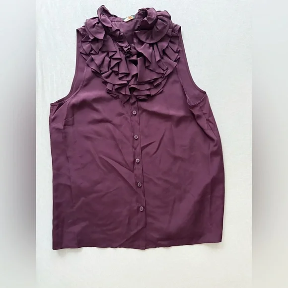 JCREW 100% Silk Rich Purple Ruffled Sleeveless Blouse - Picture 2 of 8